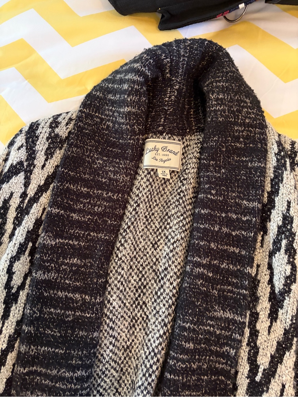Lucky Brand Black & Cream Shawl Collar Knit Cardigan